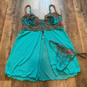 VS Vintage Y2K Pink Label Moroccan Embroidered Bohemian Crystal Babydoll & Panty